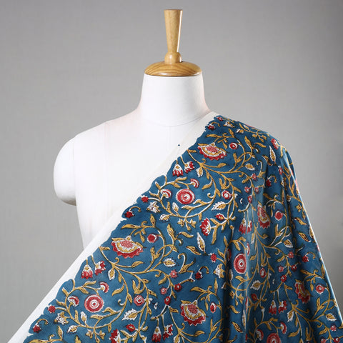 Blue - Lianas with Floral Pure Cotton Sanganeri Print Fabric 03