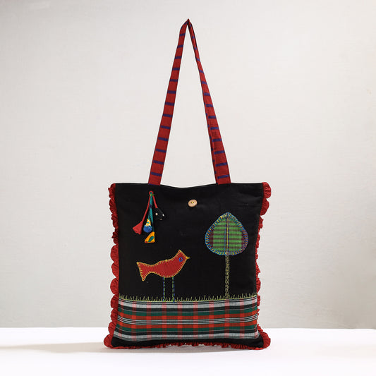 Handmade Gamcha Fabric Embroidered Applique Work Canvas Cotton Hand Bag