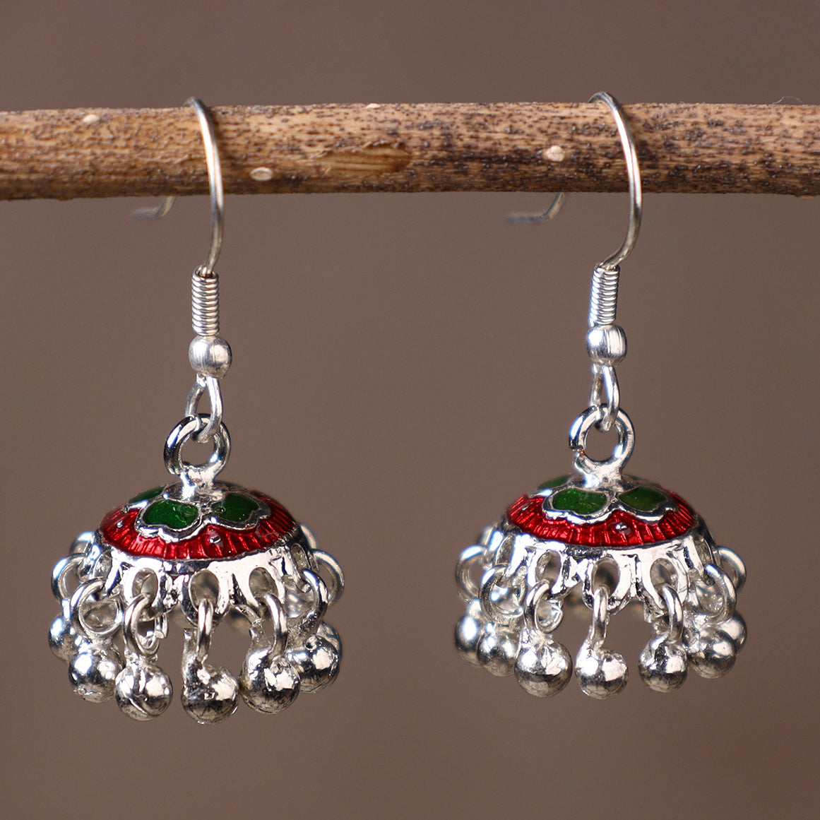 Handcrafted Paka Meenakari Jhumki Earrings 