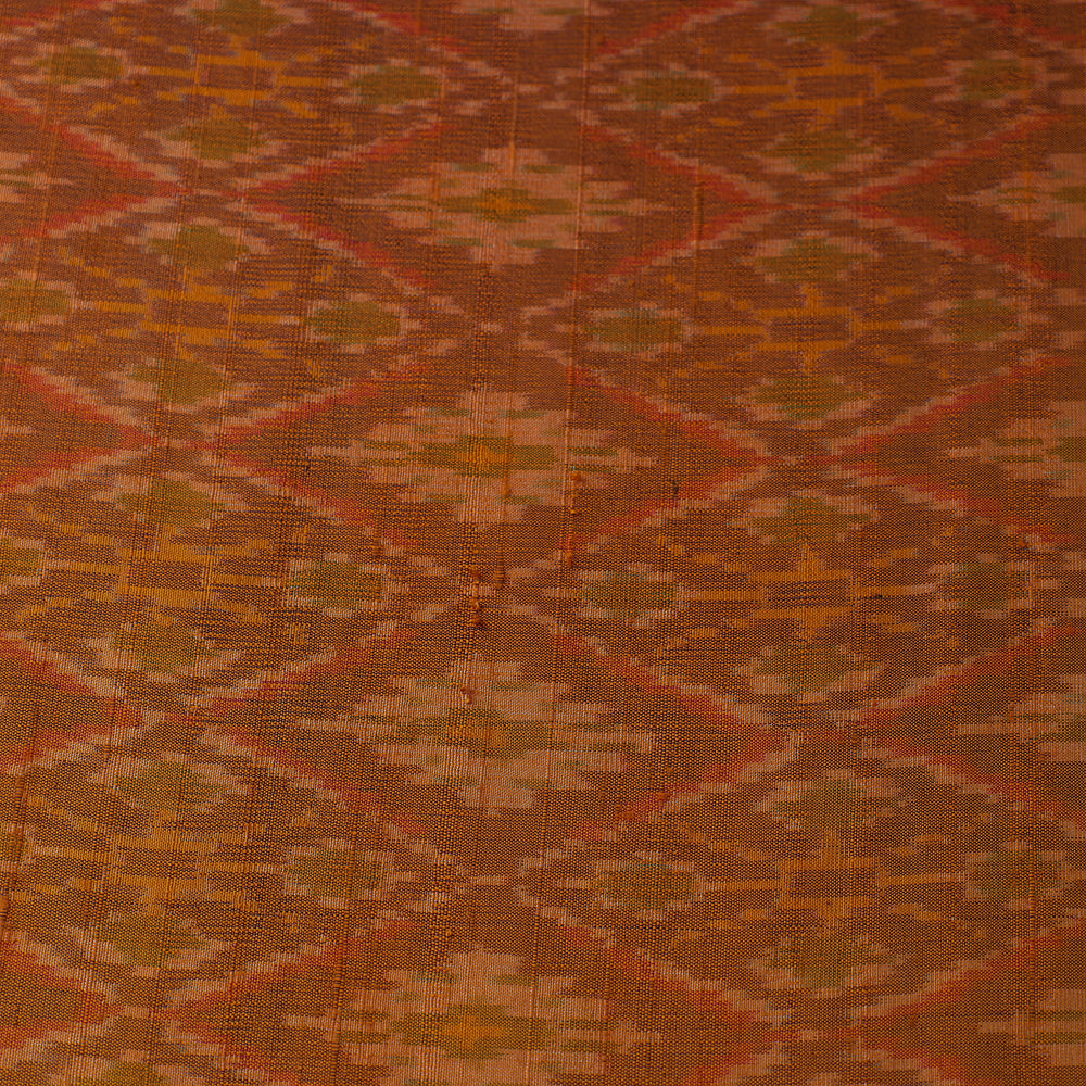 Brown - Pochampally Ikat Weave Handloom Pure Raw Silk Fabric 18