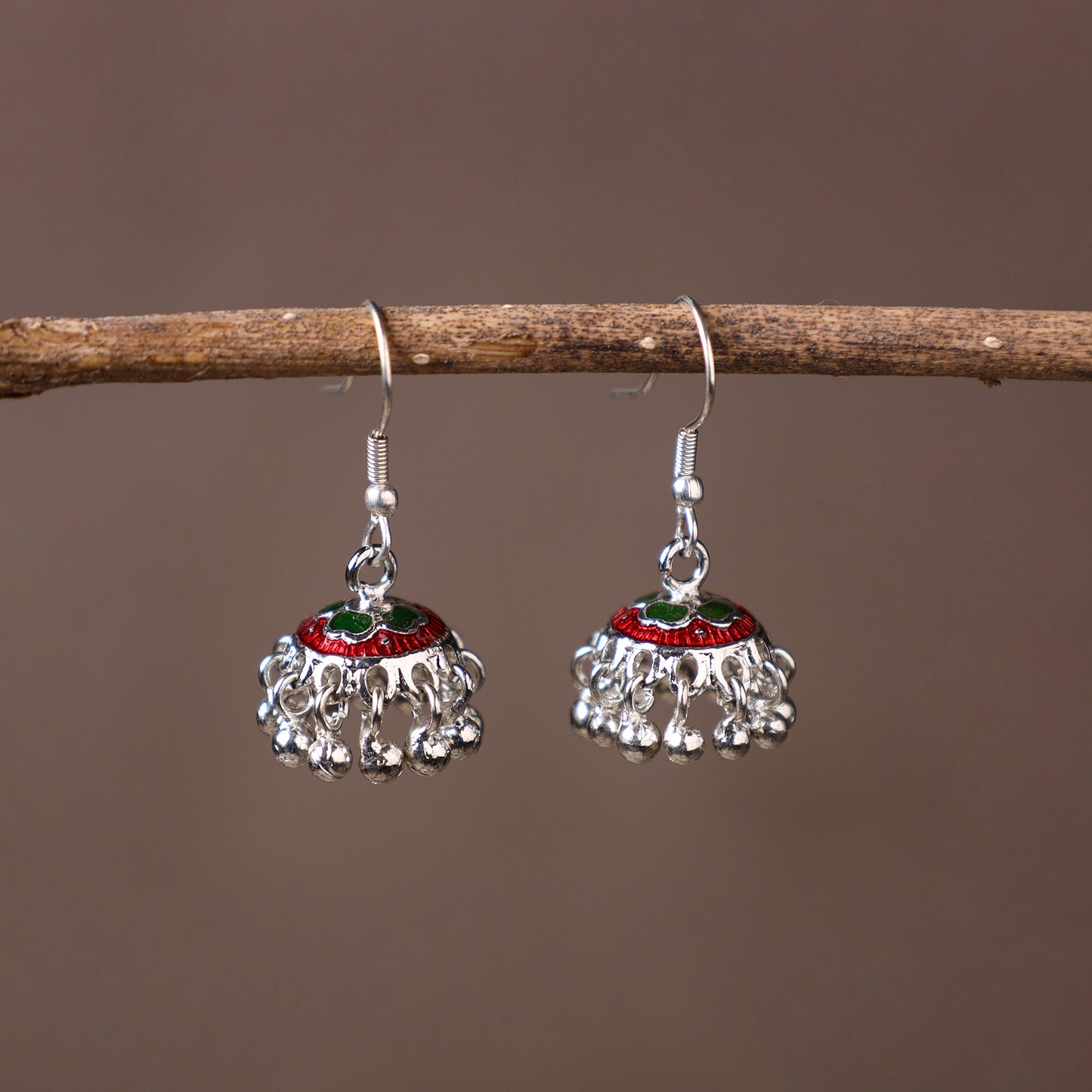 Handcrafted Paka Meenakari Jhumki Earrings 