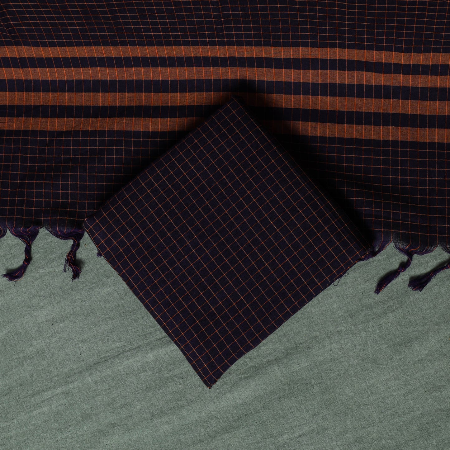 Purple - Dharwad Checks Cotton 3pc Unstitched Dress Material Suit Set with Woven Thread Border 09