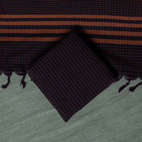 Purple - Dharwad Checks Cotton 3pc Unstitched Dress Material Suit Set with Woven Thread Border 09