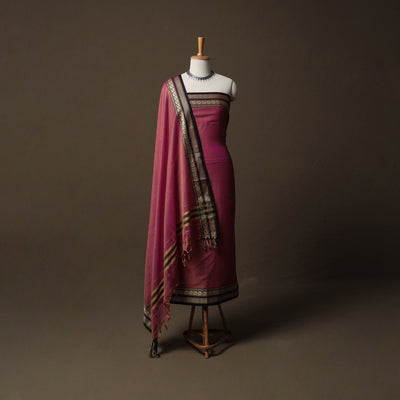 Dharwad Mercerised Cotton 3pc Unstitched Dress Material Suit Set with Woven Border 67