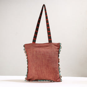 Brown Handmade Gamcha Fabric Embroidered Applique Work Hand Bag