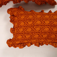 Orange - Set of 2 Bagh Block Print Cotton Frill Pillow Covers 12