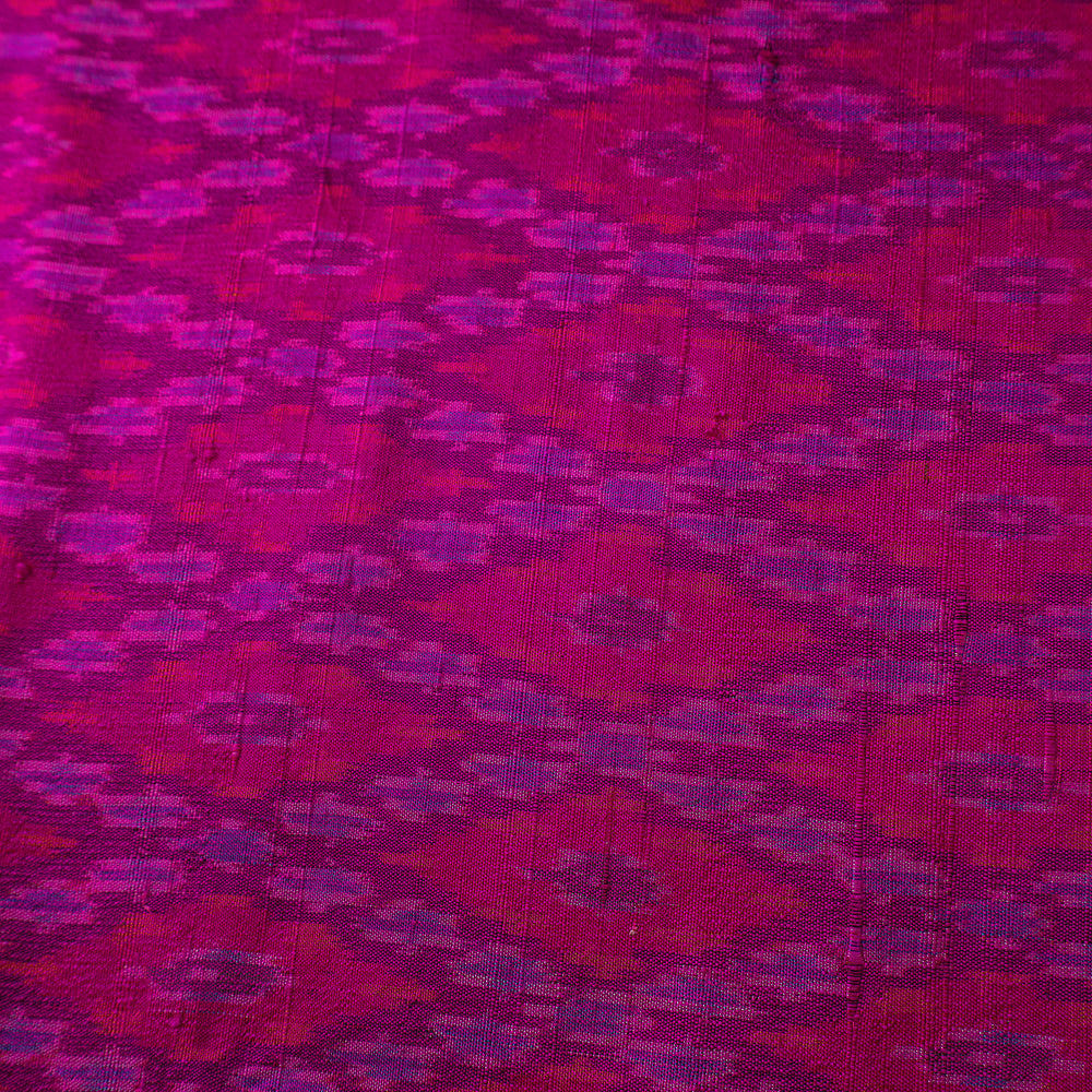 Pink - Pochampally Ikat Weave Handloom Pure Raw Silk Fabric 19