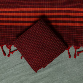 Maroon - Dharwad Checks Cotton 3pc Unstitched Dress Material Suit Set with Woven Thread Border 10