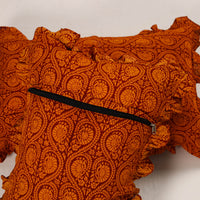 Orange - Set of 2 Bagh Block Print Cotton Frill Pillow Covers 12