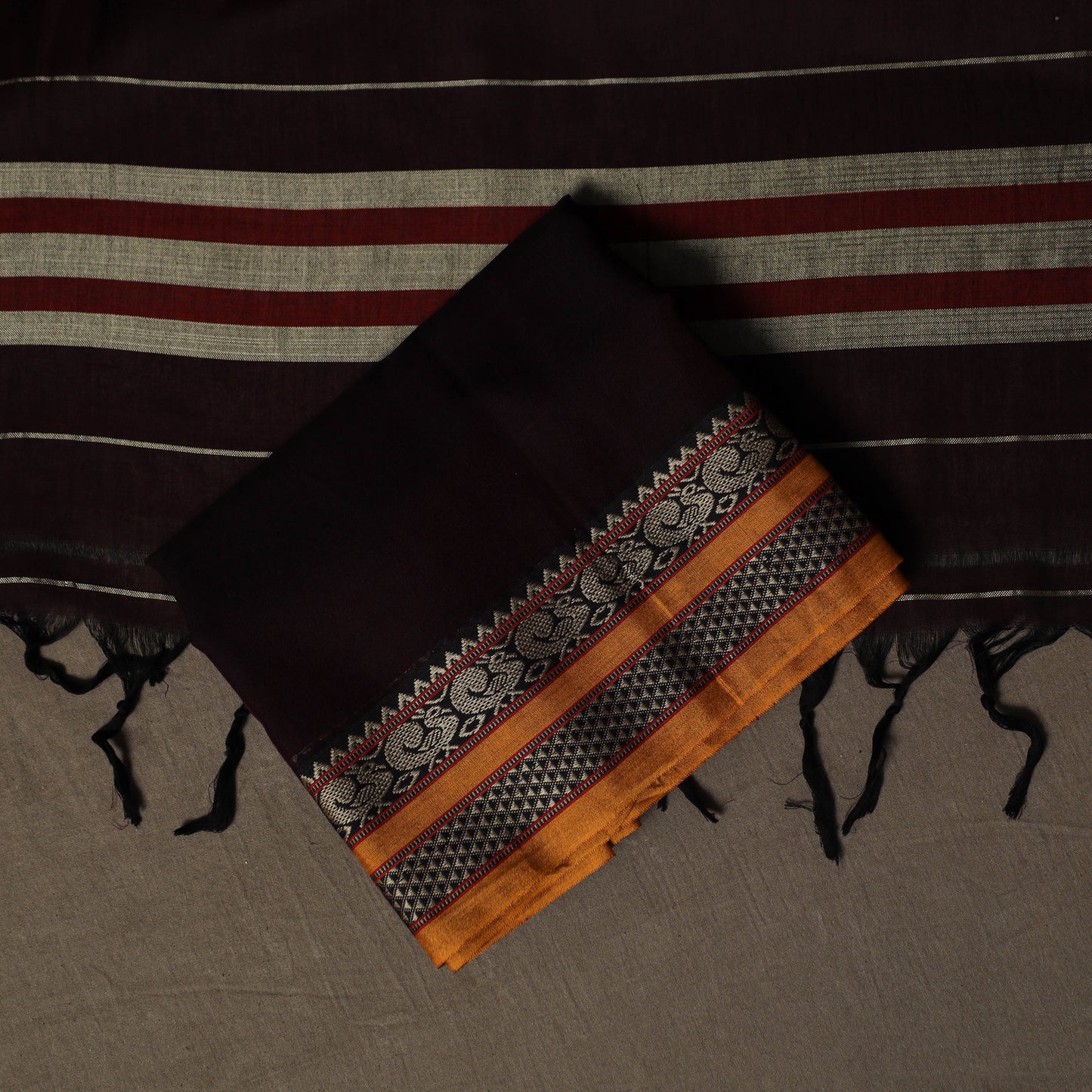 Dharwad Mercerised Cotton 3pc Unstitched Dress Material Suit Set with Woven Border 68