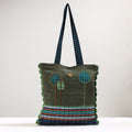 Green Handmade Gamcha Fabric Embroidered Applique Work Hand Bag