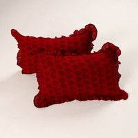 Red - Set of 2 Bagh Block Print Cotton Frill Pillow Covers 14