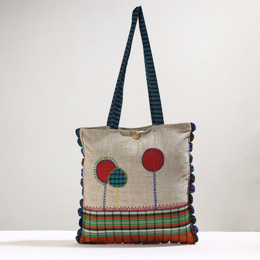 Handmade Gamcha Fabric Embroidered Applique Work Hand Bag