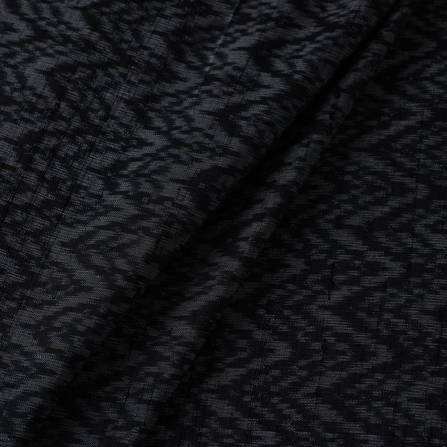 Black - Pochampally Ikat Weave Handloom Pure Raw Silk Fabric 20