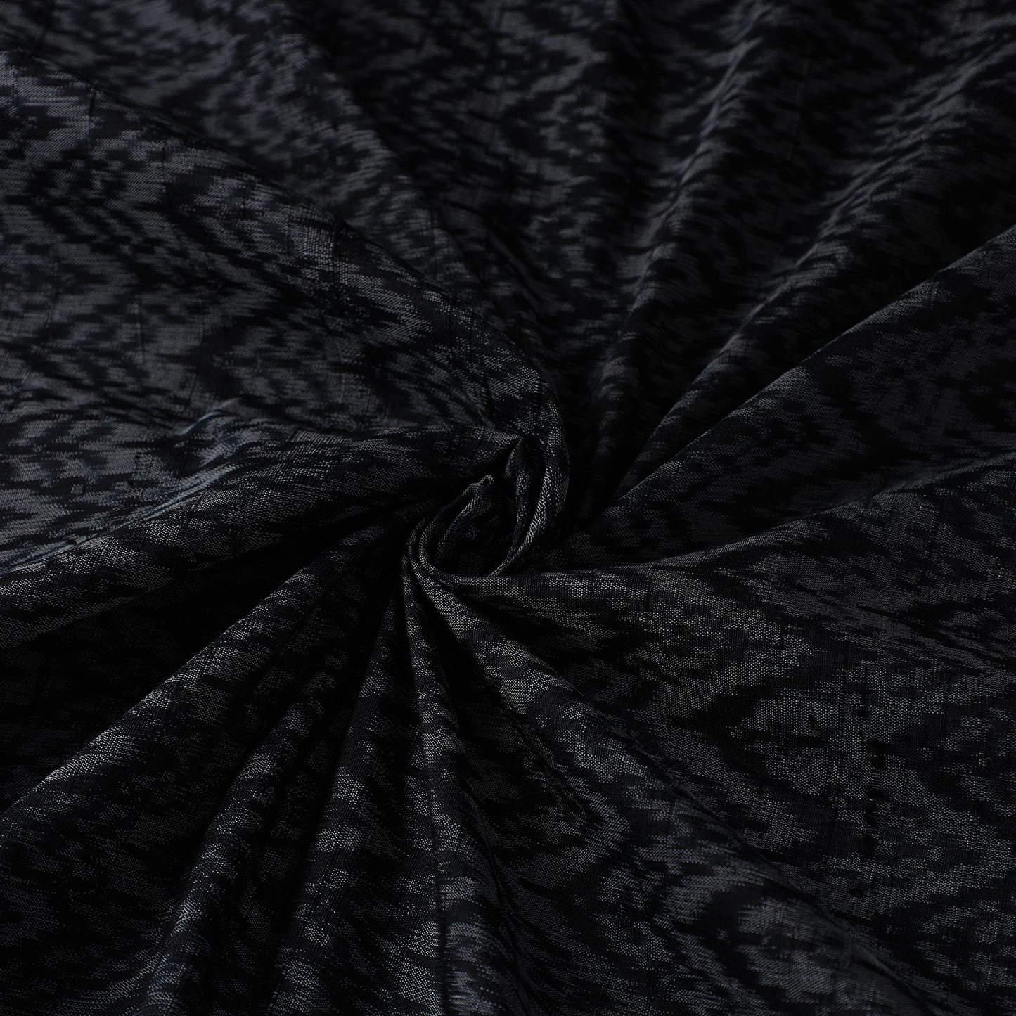 Black - Pochampally Ikat Weave Handloom Pure Raw Silk Fabric 20