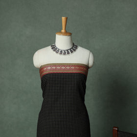 Black - Dharwad Checks Cotton 3pc Unstitched Dress Material Suit Set with Woven Thread Border 12