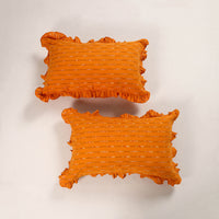 Orange - Set of 2 Pochampally Ikat Cotton Frill Pillow Covers 15