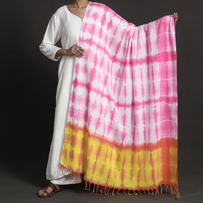 Shibori Tie-Dye Cotton Dupatta with Tassels
