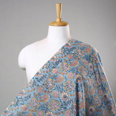 Blue - Multi Patterned Cotton Sanganeri Print Fabric