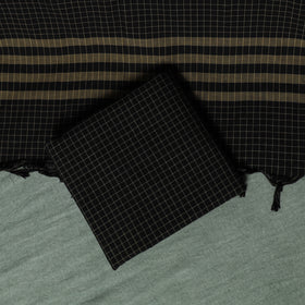Black - Dharwad Checks Cotton 3pc Unstitched Dress Material Suit Set with Woven Thread Border 12