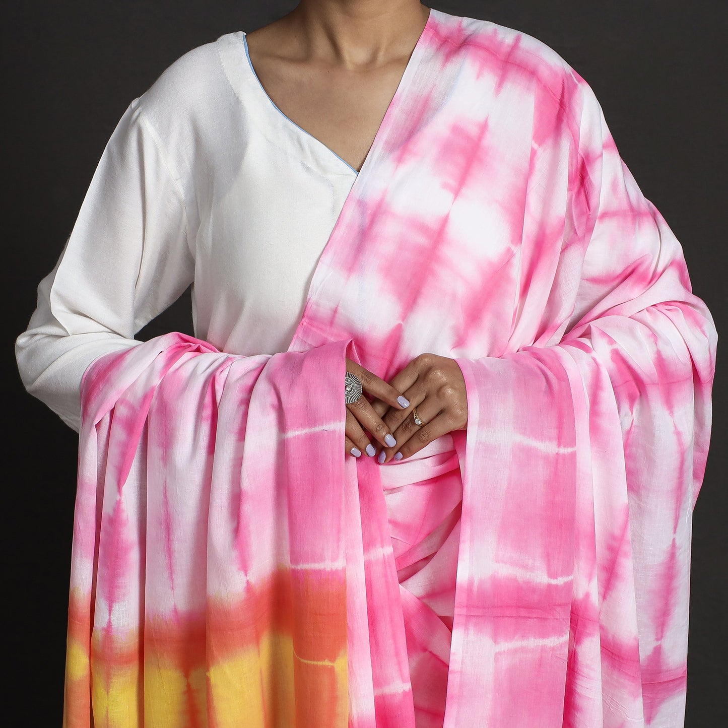 Shibori Tie-Dye Cotton Dupatta with Tassels
