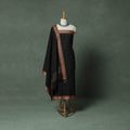 Black - Dharwad Checks Cotton 3pc Unstitched Dress Material Suit Set with Woven Thread Border 12