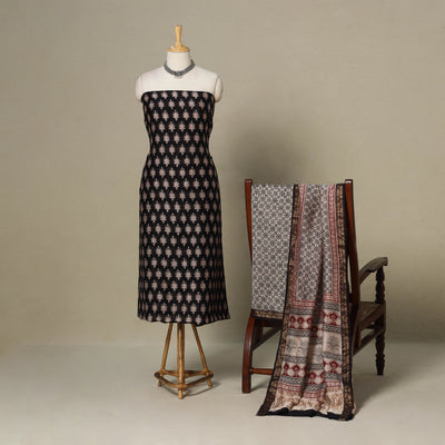 Black - 3pc maheshwari silk unstitched bagh dress material