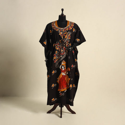 Black - cotton hand batik kaftan with tie-up waist (long)