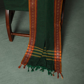 Green - Dharwad Checks Cotton 3pc Unstitched Dress Material Suit Set with Woven Thread Border 13