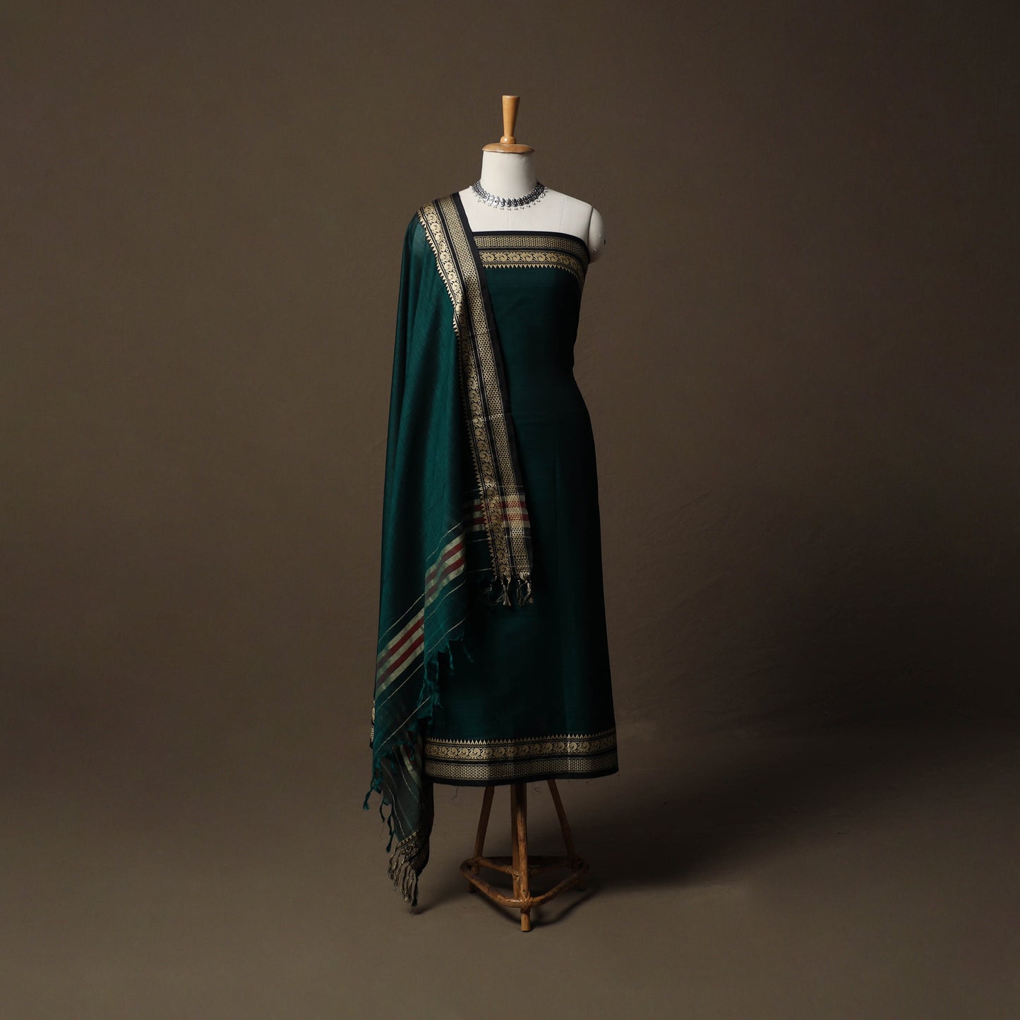 Dharwad Mercerised Cotton 3pc Unstitched Dress Material Suit Set with Woven Border 71