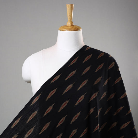 Black With Beige Leaf Shaped-Butta  Pochampally Ikat Weave Cotton Fabric
