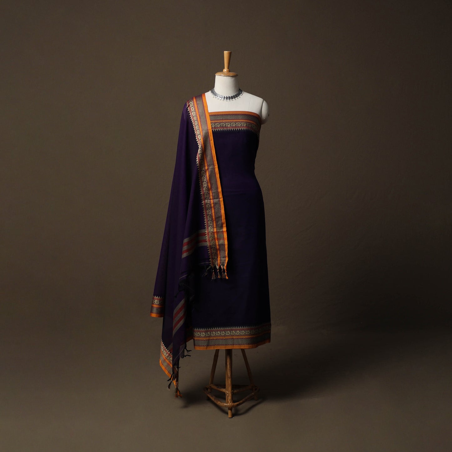 Dharwad Mercerised Cotton 3pc Unstitched Dress Material Suit Set with Woven Border 72