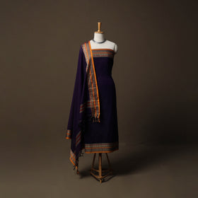 Dharwad Mercerised Cotton 3pc Unstitched Dress Material Suit Set with Woven Border 72