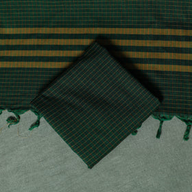 Green - Dharwad Checks Cotton 3pc Unstitched Dress Material Suit Set with Woven Thread Border 13