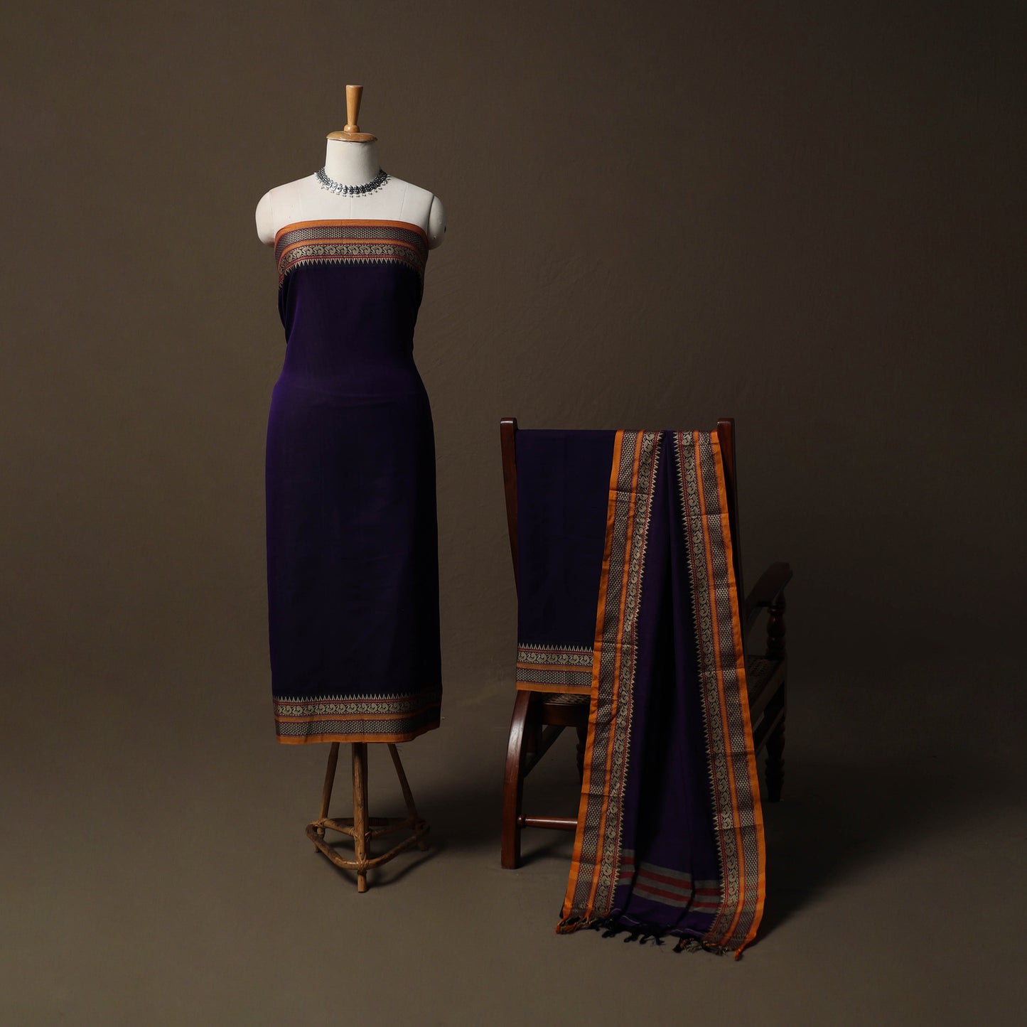 Dharwad Mercerised Cotton 3pc Unstitched Dress Material Suit Set with Woven Border 72