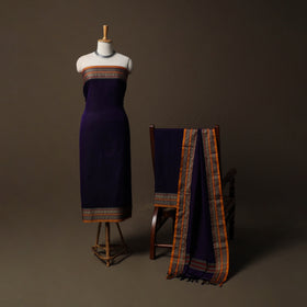 Dharwad Mercerised Cotton 3pc Unstitched Dress Material Suit Set with Woven Border 72