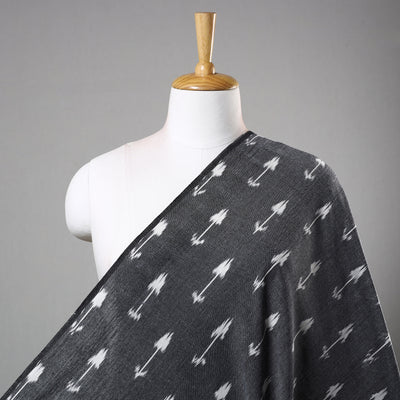 Grey With White Butta Pochampally Ikat Weave Pure Cotton Fabric