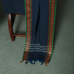 Blue - Dharwad Checks Cotton 3pc Unstitched Dress Material Suit Set with Woven Thread Border 14