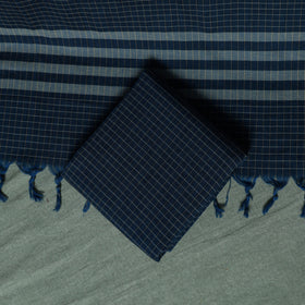 Blue - Dharwad Checks Cotton 3pc Unstitched Dress Material Suit Set with Woven Thread Border 14
