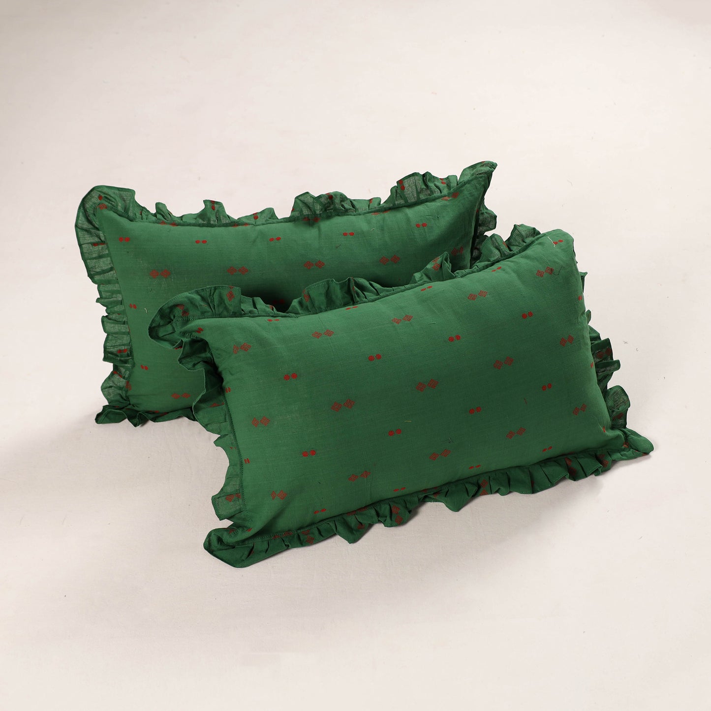 Green - Set of 2 Jacquard Cotton Frill Pillow Covers 19