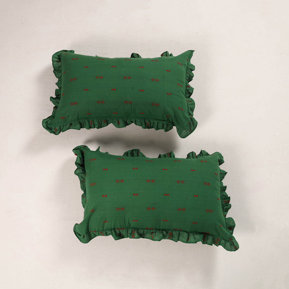 Green - Set of 2 Jacquard Cotton Frill Pillow Covers 19