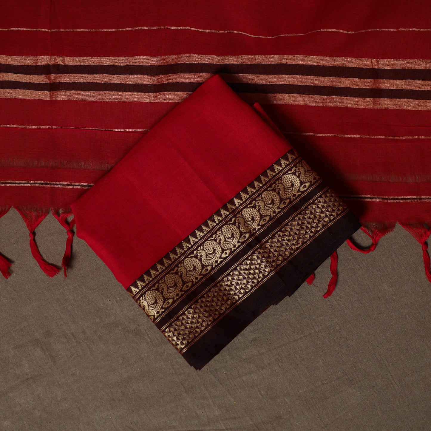 Dharwad Mercerised Cotton 3pc Unstitched Dress Material Suit Set with Woven Border 73