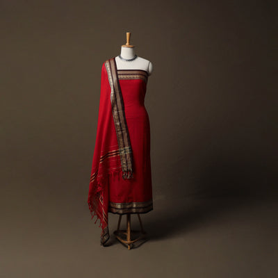 Dharwad Mercerised Cotton 3pc Unstitched Dress Material Suit Set with Woven Border 73