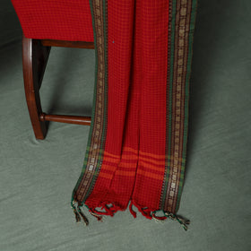Red - Dharwad Checks Cotton 3pc Unstitched Dress Material Suit Set with Woven Thread Border 15