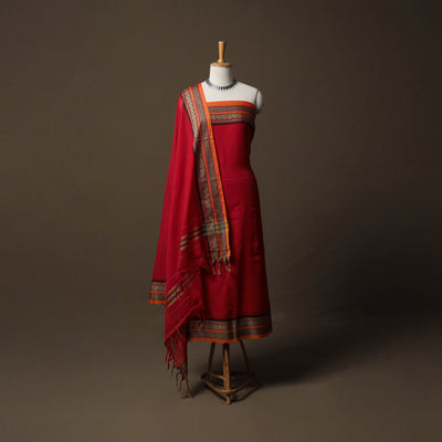 Dharwad Mercerised Cotton 3pc Unstitched Dress Material Suit Set with Woven Border 74