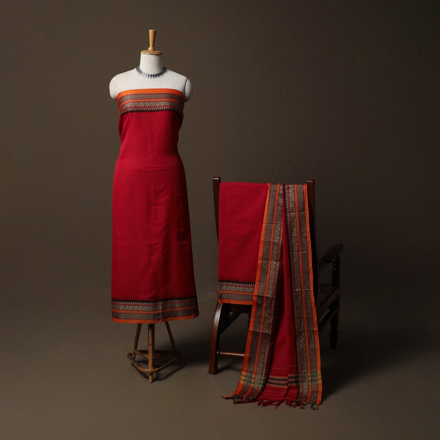 Dharwad Mercerised Cotton 3pc Unstitched Dress Material Suit Set with Woven Border 74