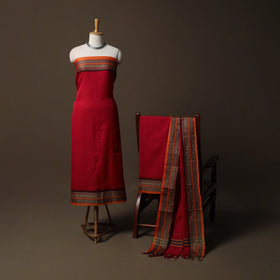 Dharwad Mercerised Cotton 3pc Unstitched Dress Material Suit Set with Woven Border 74