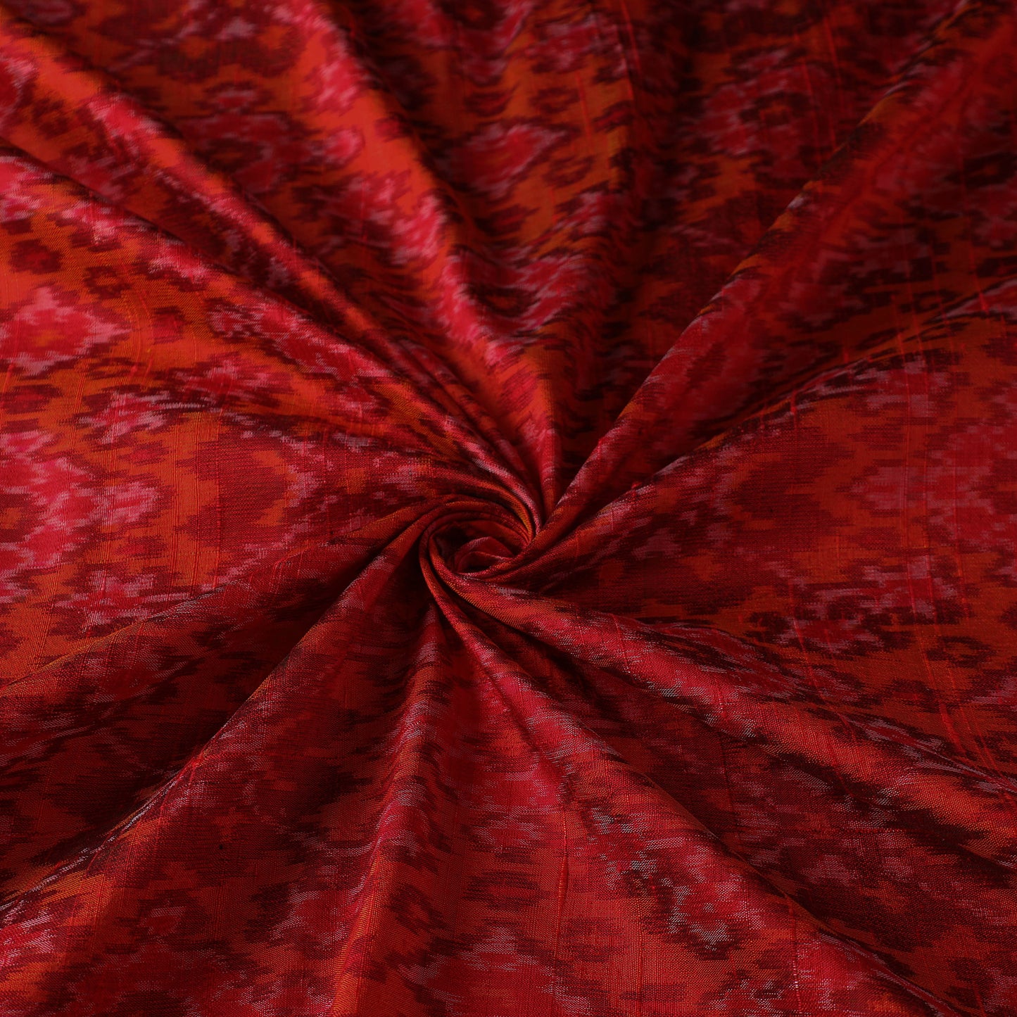 Red - Pochampally Ikat Weave Handloom Pure Raw Silk Fabric 24