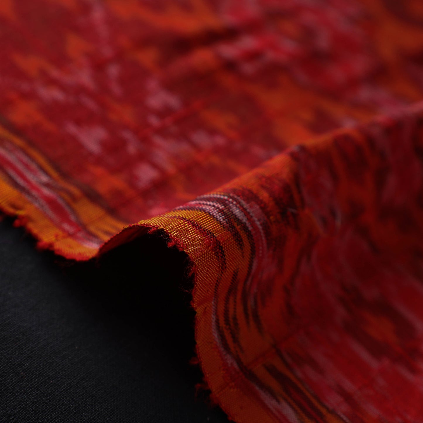 Red - Pochampally Ikat Weave Handloom Pure Raw Silk Fabric 24