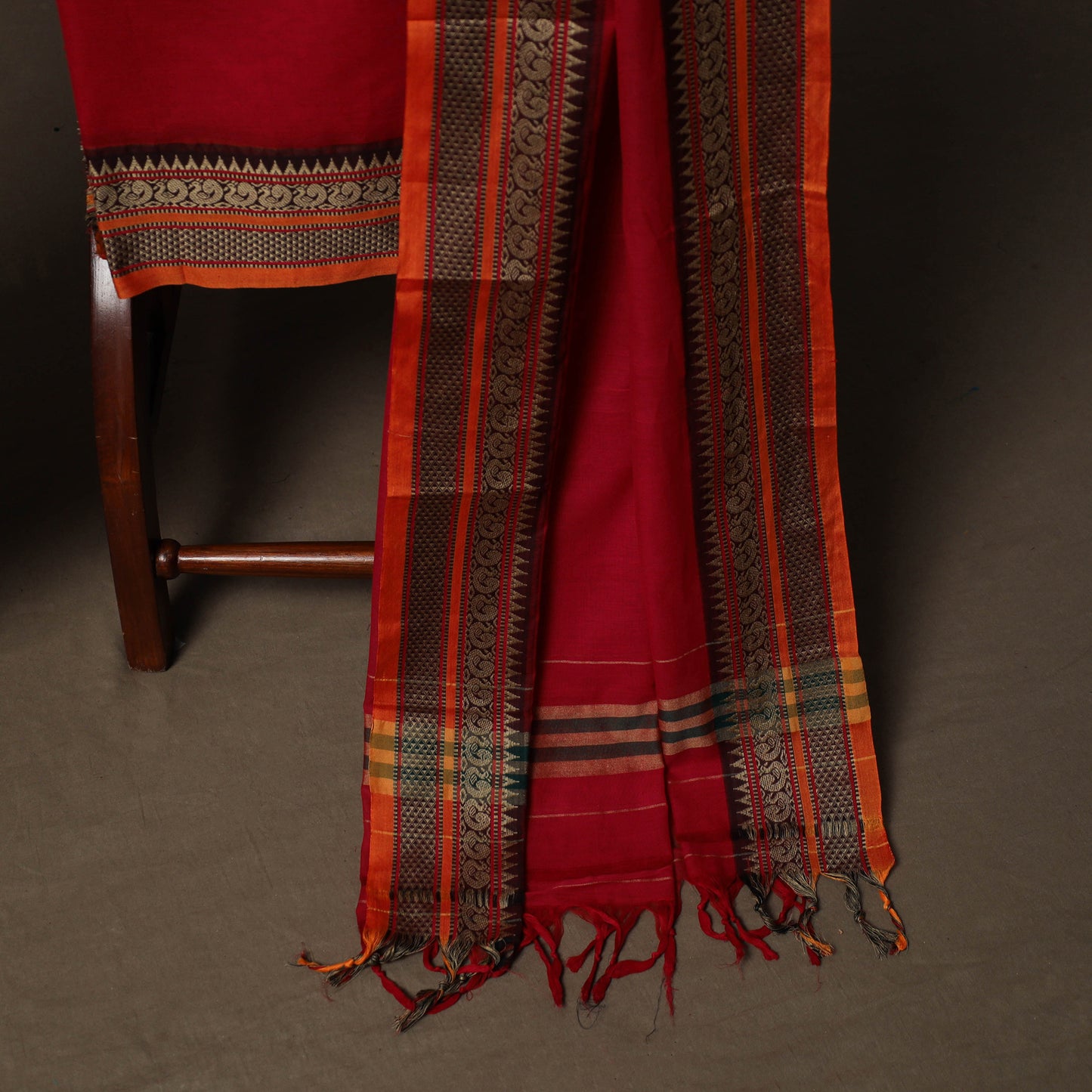 Dharwad Mercerised Cotton 3pc Unstitched Dress Material Suit Set with Woven Border 74